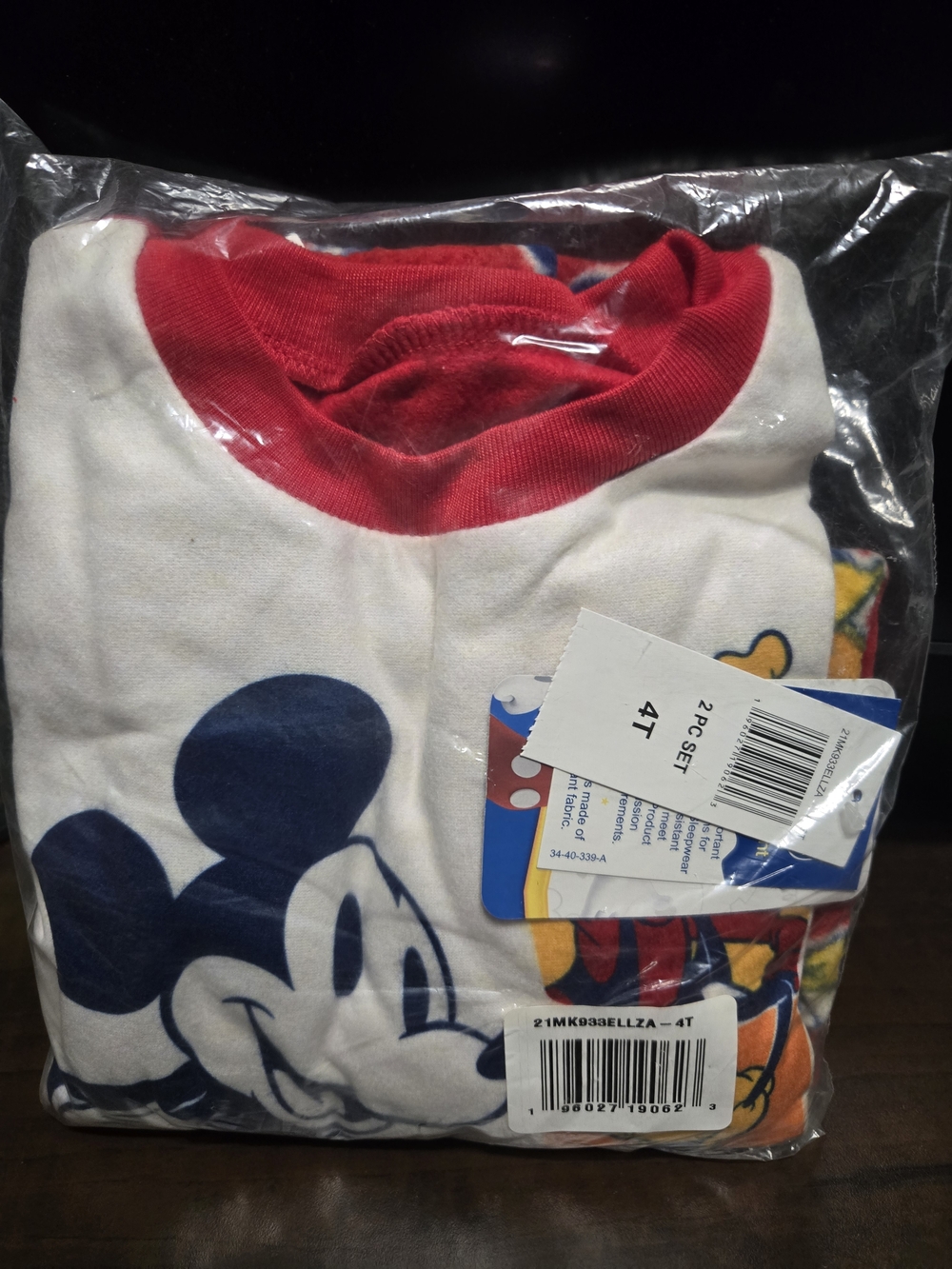 Disney White Tee with Red Collar and Navy Mickey Graphic